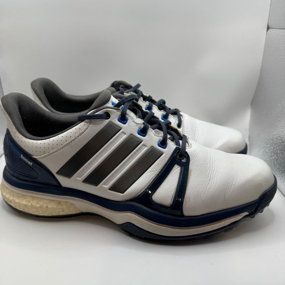 Adidas 10 Adipower Boost Golf Shoes Mens White Navy Q44661 Spiked Leather